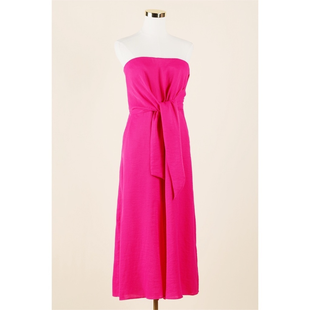 Sz 10 Anthropologie Maeve Hot Pink Crepe Strapless Crop Wide Leg Jumpsuit GUC